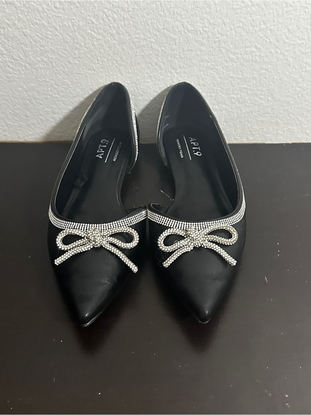 Apt. 9 Black Pointed Flats with Rhinestone Bow Trim